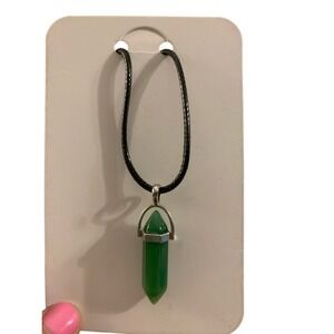 Emerald Green Crystal Necklace with Black Cord